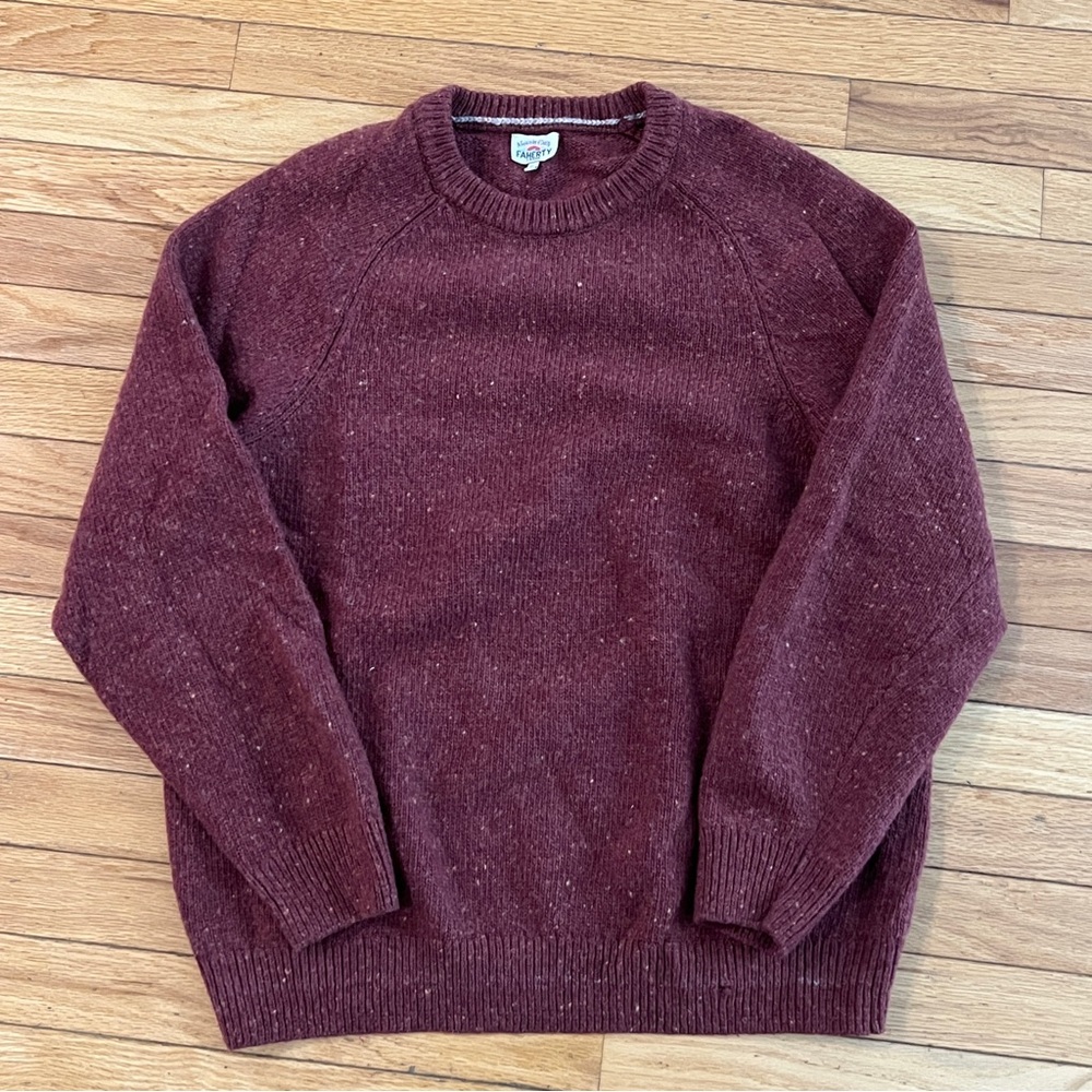 Faherty Donegal Wool Blend Crew Neck Sweater Men's XL Burgundy Red Orange